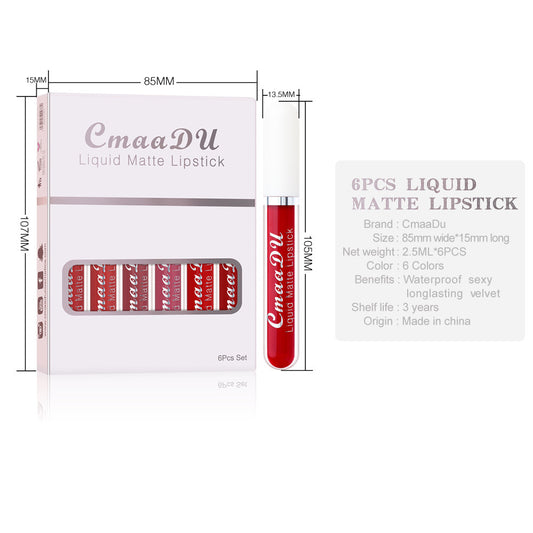6 cajas de lápiz labial mate antiadherente resistente al agua y brillo labial de larga duración